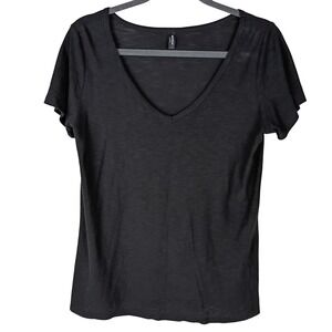 Michelle by Commune Womens Black Slub Knit V-Neck Short Sleeve T-Shirt Size S